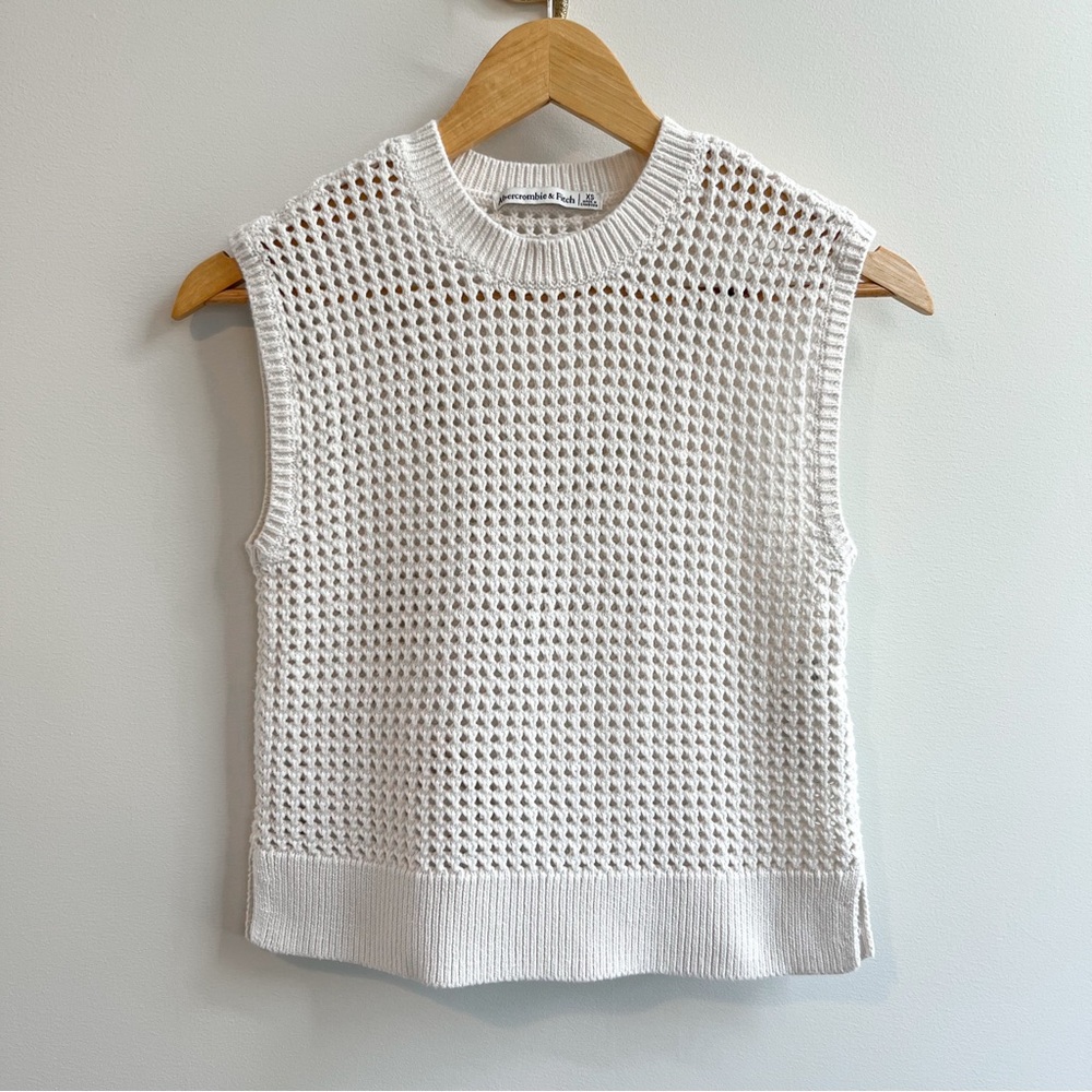 Abercrombie & Fitch Cream Sleeveless Open-Knit Tank